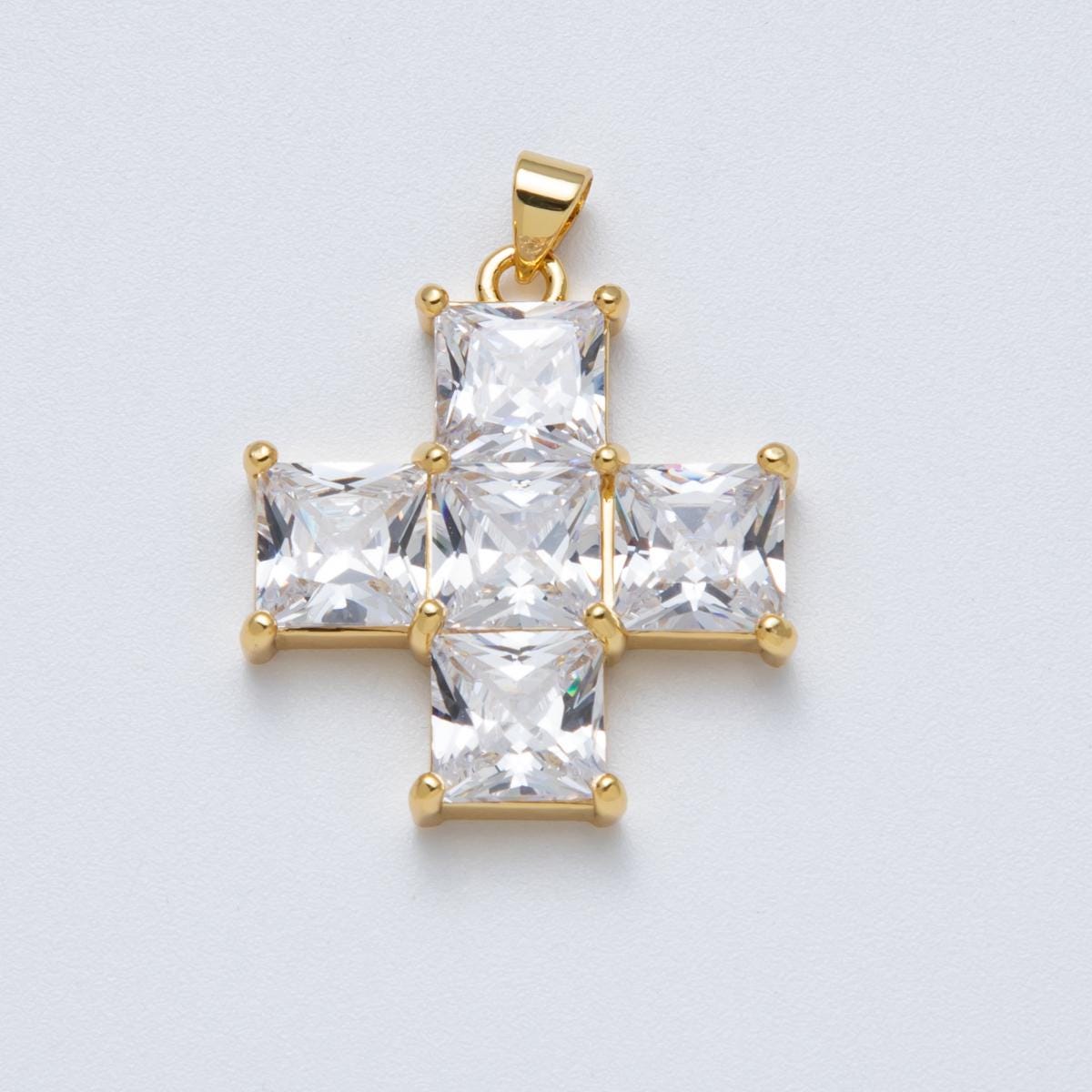 14K Gold Filled Black Clear CZ Cross Pendant Add on Charm Charms-00065