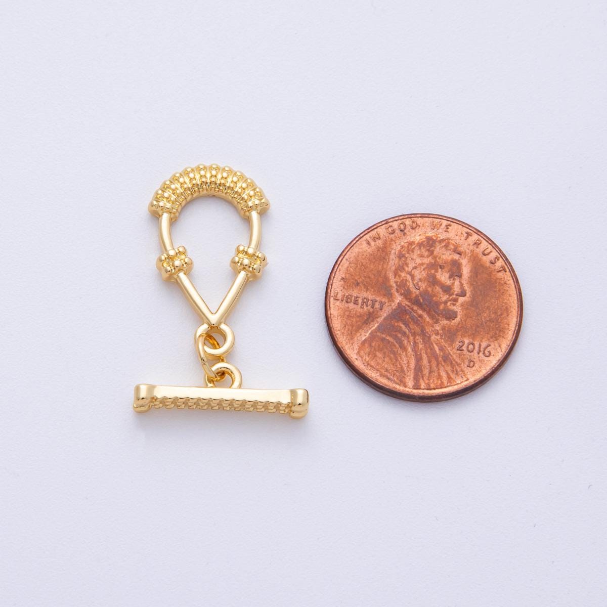 16K Gold Filled 20mm Textured Teardrop T-Bar Toggle Clasp Finding Bracelet connector buckle wholesale diy jewelry supply | FINDINGS-00027