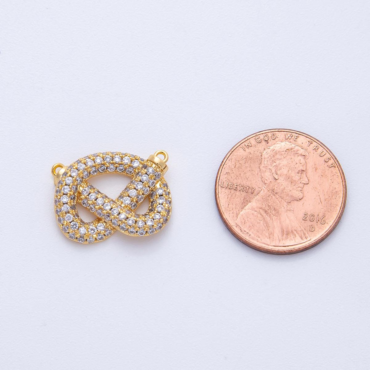 18K Gold Filled 17mm Clear Micro Paved CZ Pretzel Pastry Food Connector Finding DIY Jewelry Supply for custom bracelet | CONNECTORS-00003
