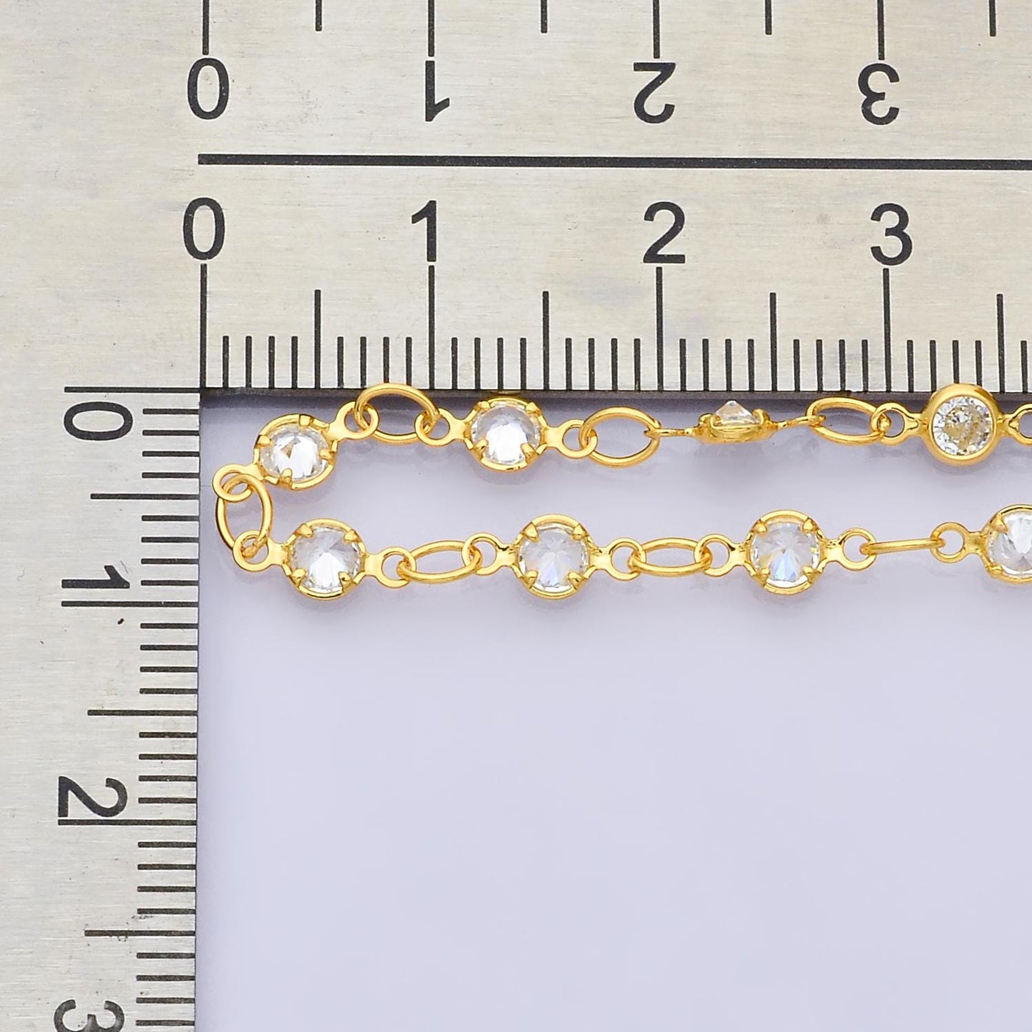 16k gold filled rolo chain with dainty bezel cubic zirconia wholesale bulk by yard DIY Jewelry Making Supply custom necklace | Roll-01835