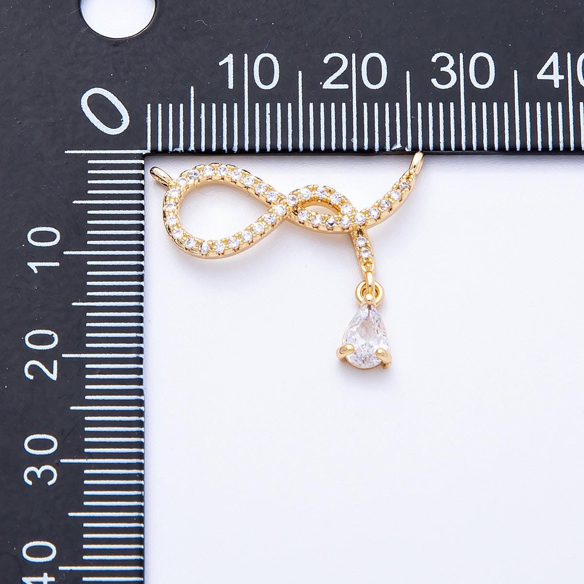18K Gold Filled Clear CZ infinity Tie with Tear Drop Cut Geometric Link Connector | Connector-00005