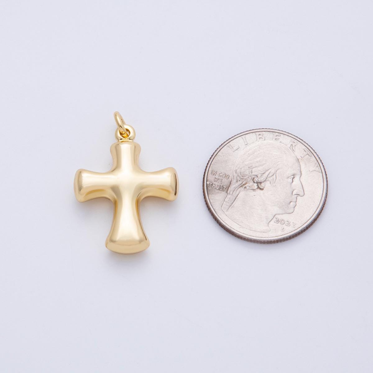 18K Gold Filled 27mm Golden Plain Chunky Cross Charm dainty Christian pendant bubble cross Religious Jewelry Making Supply | CHARMS-00154