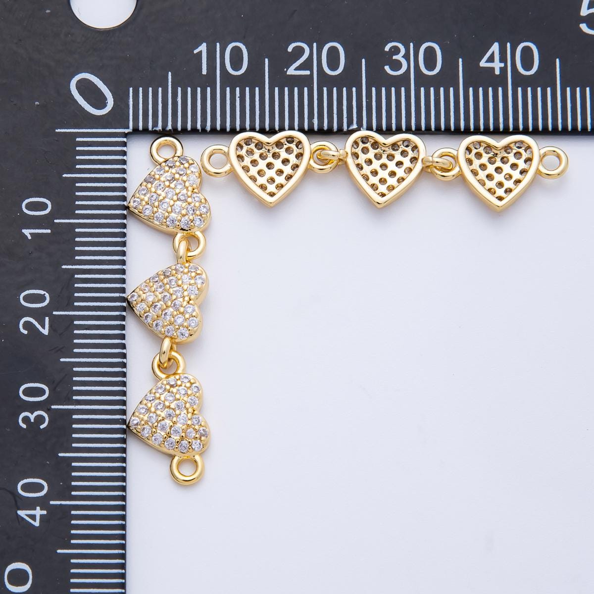 14K Gold Filled 8mm Micro Paved CZ Triple Heart Connector Bracelet Necklace Link DIY Jewelry Making Supply for custom | Connectors-00008