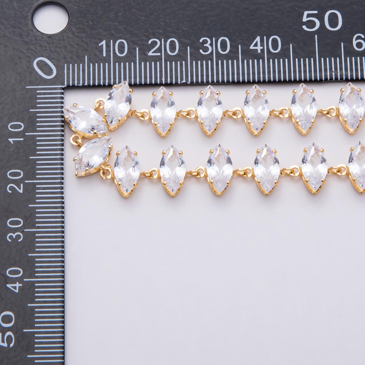 18K Gold Filled 10mm Clear Marquise CZ Gemstone Unfinished Chain by Yard Wholesale price DIY Jewelry Supply custom necklace | Roll-1828