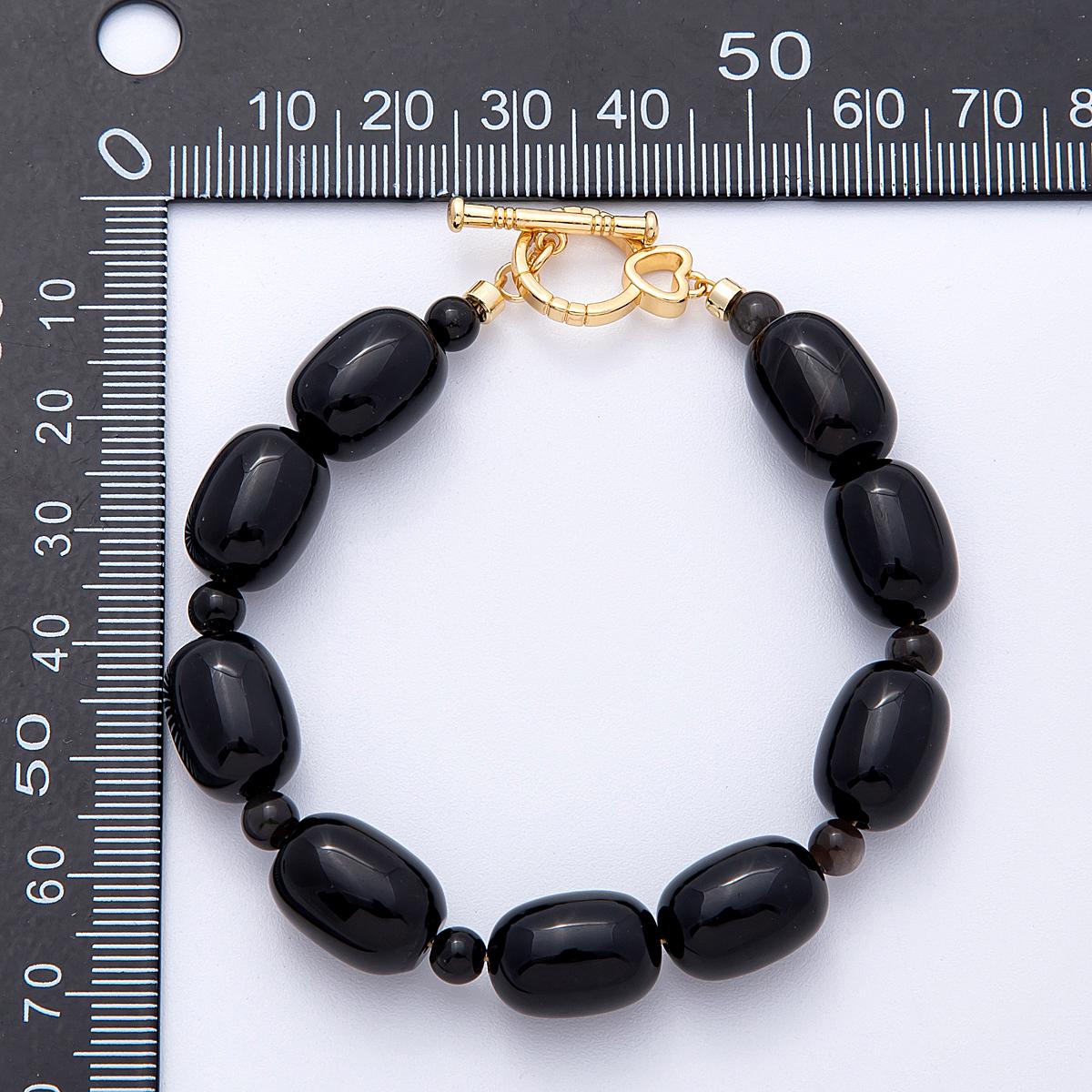 Handmade Colorful 18K Gold Filled Black Crazy Agate Gemstone Cluster Beaded Bracelet | WA-4103