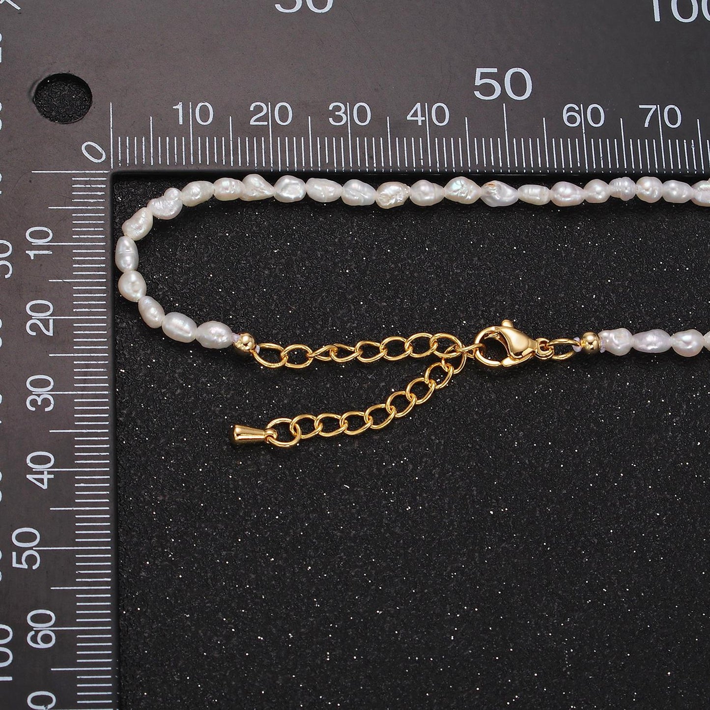 Handmade 3mm Natural Freshwater Pearl Choker Necklace 14.17 inch + 2 inch extender WA-1990