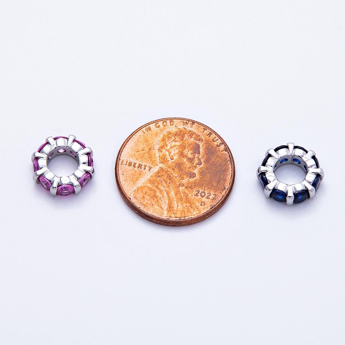 10.5mm rhodium plated multicolor CZ rondelle spacer beads wheel charm DIY Jewelry Making Supply for custom bracelet necklace | BEADS-00101