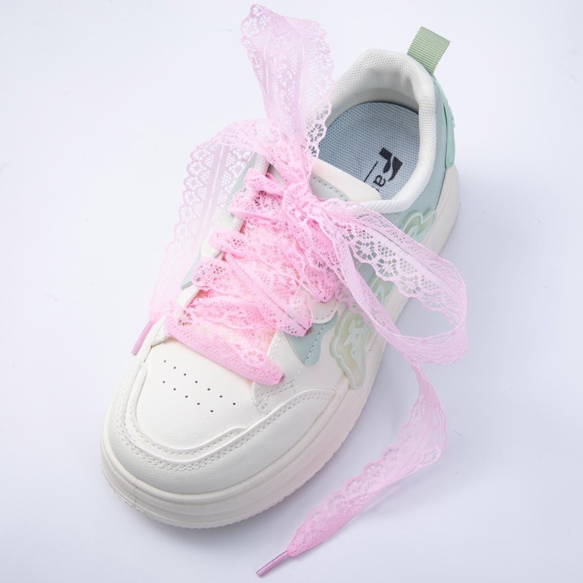 White, Pink, and Ivory lace ribbon shoelaces romantic sneaker laces for bridal wedding everyday chic fashion accessory | WB-00302