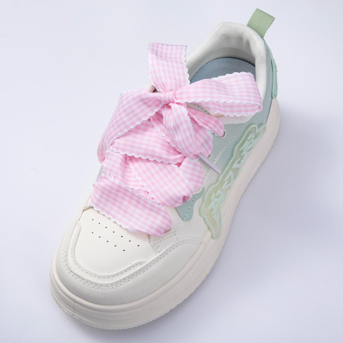 Scalloped Gingham Ribbon Shoelaces Custom girly sneaker laces fashion outfit accessory for her country girl coquette style | WB-00296