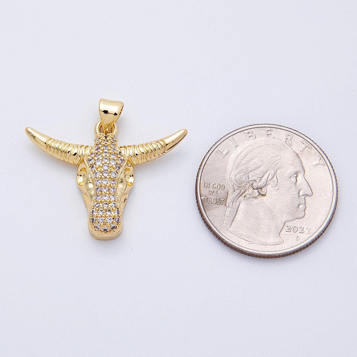 16K Gold Filled 22mm Micro Paved Bulls Head Animal Pendant Western Jewelry DIY Jewelry Supply for custom necklace | Charms-00122