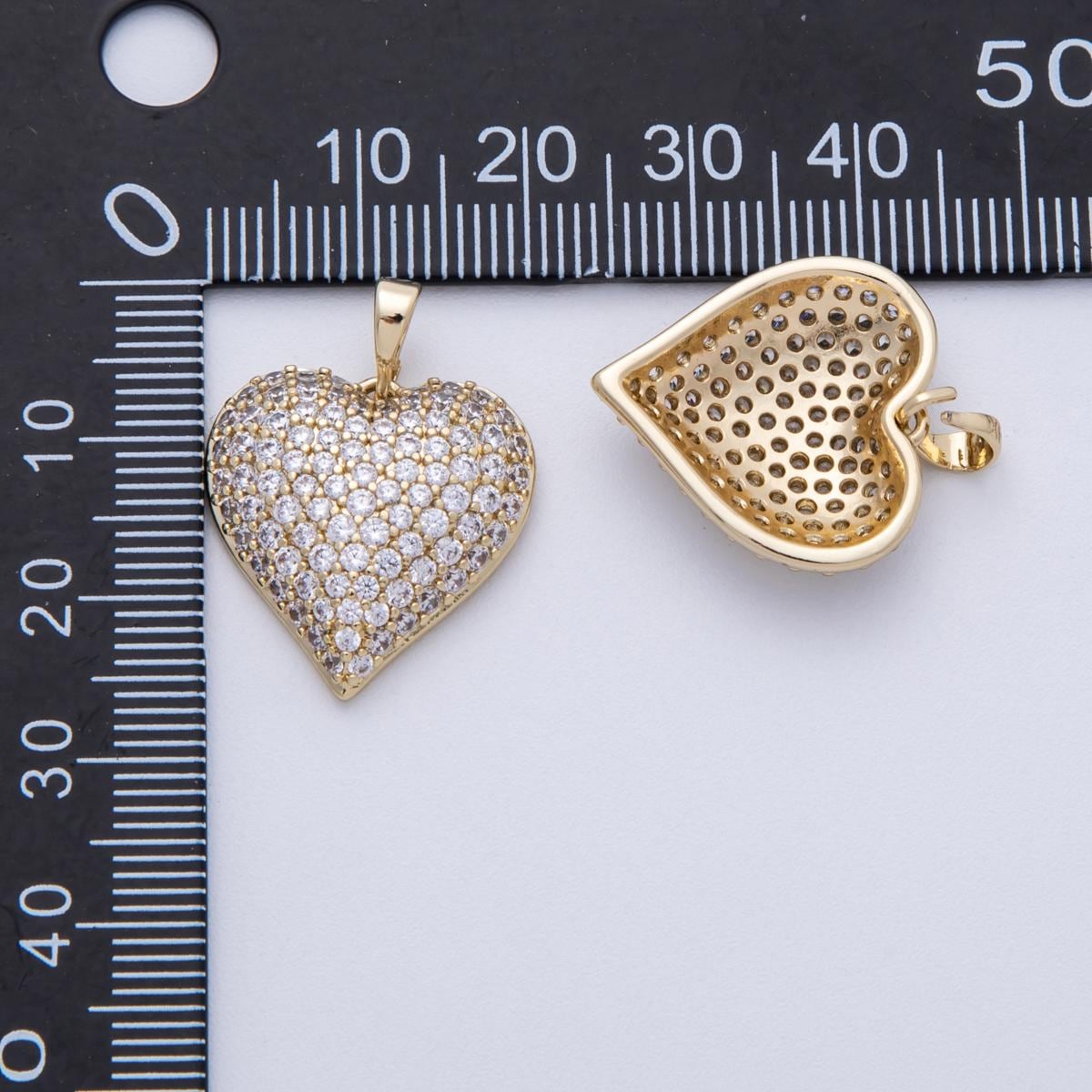 14K Gold Filled Heart Charm, Micro Pave Cubic Zirconia Heart Pendant for Valentine Jewelry Necklace, Bracelet Charms-00132