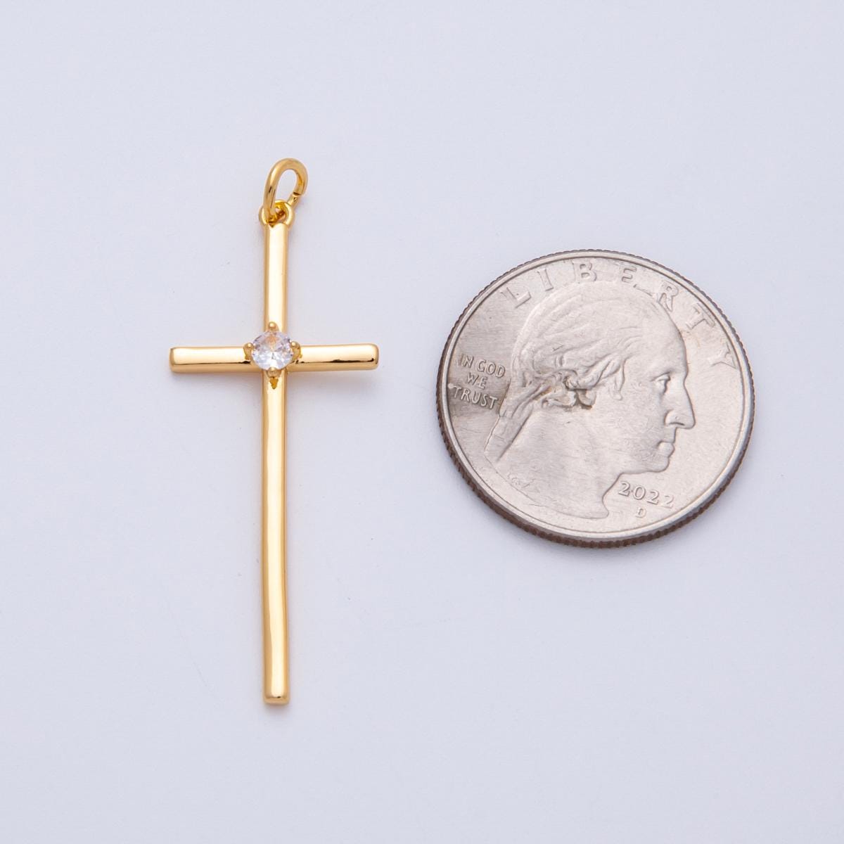 18K Gold Filled 41mm Clear CZ Religious Cross Minimalist Charm minimalist Christian jewelry gift solitaire pendant DIY Supply | Charms-00253
