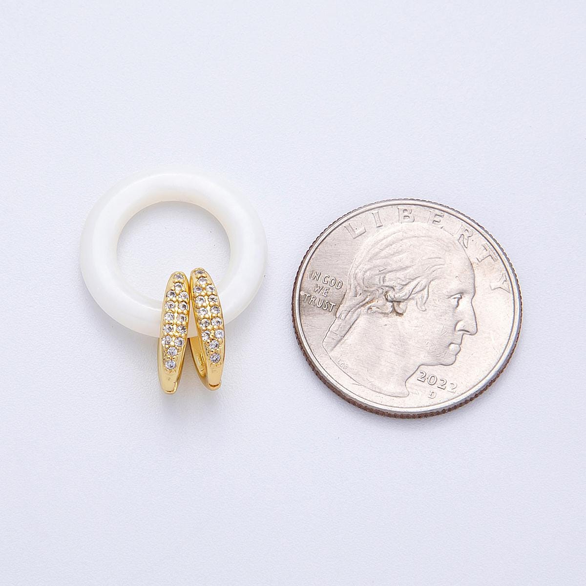 16K Gold Filled 20mm White Enamel Round Double Micro Paved CZ Interlock Link Charm Finding Trendy Minimalist Jewelry | Findings-00033