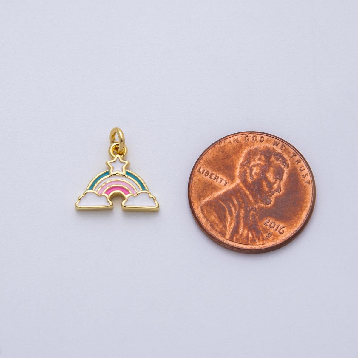 18K Gold Filled 12mm Mini Rainbow Pastel and Star Dreamy Sky Enamel Charm DIY Jewelry Making Supply kid's Charm bracelet | CHARMS-00144