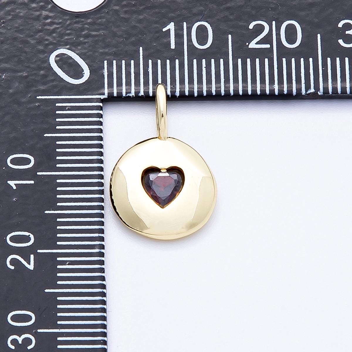 24K Gold Filled Dark Red Heart CZ Pendant Add on Charm Dainty Colorful Cubic Zirconia Stone for Necklace Bracelet Supply | AA054