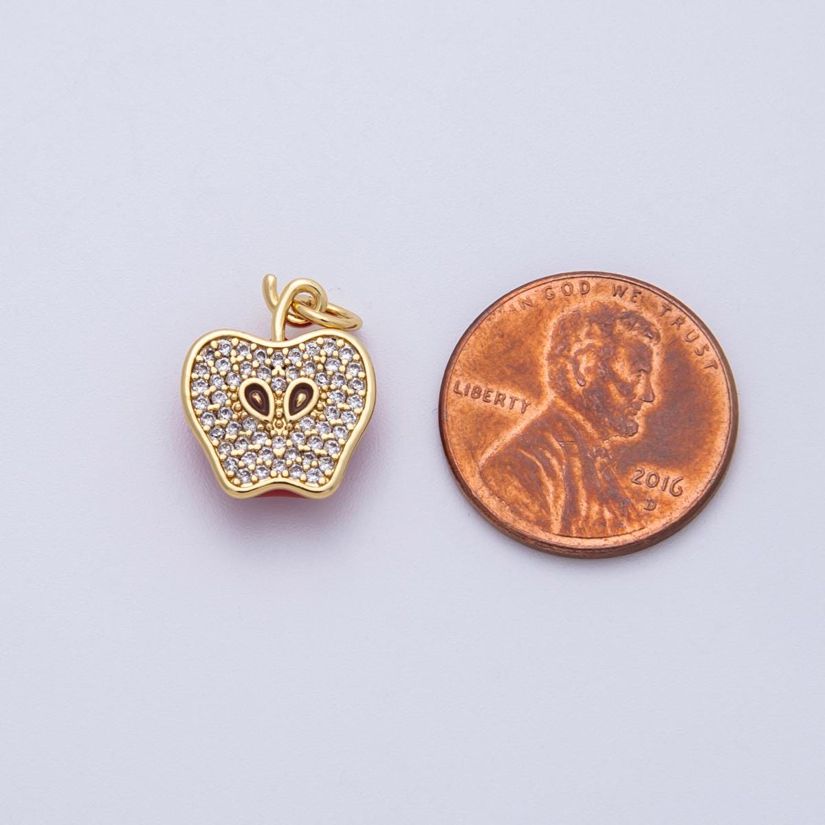 18K Gold Filled Red Enamel Micro Pave CZ Apple Fruit Charm for Teacher Appreciation Jewelry Gift Idea | Charm-00170