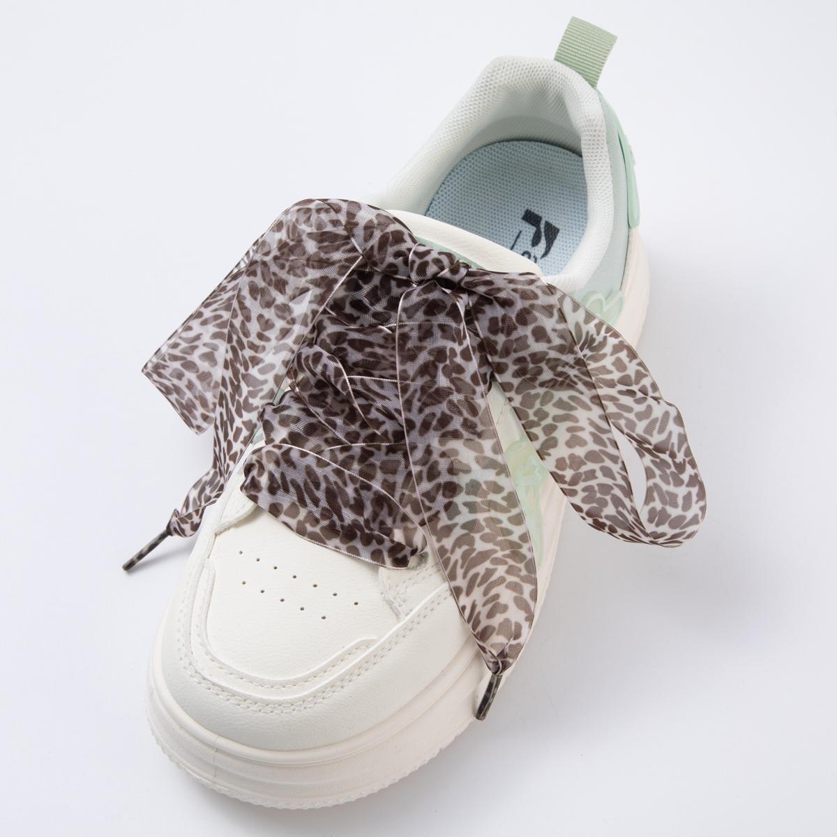 Leopard Print Organza ribbon shoelaces wide animal print sneaker laces for Fashion shoe game everyday chic fashion accessory | WB-00305