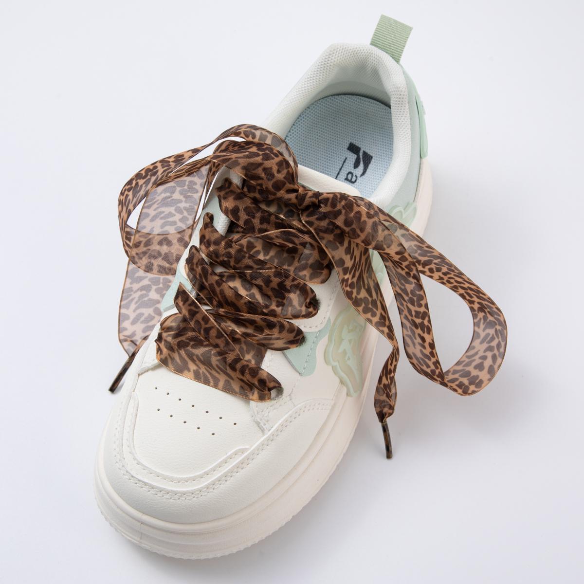 Leopard Print Organza ribbon shoelaces wide animal print sneaker laces for Fashion shoe game everyday chic fashion accessory | WB-00307