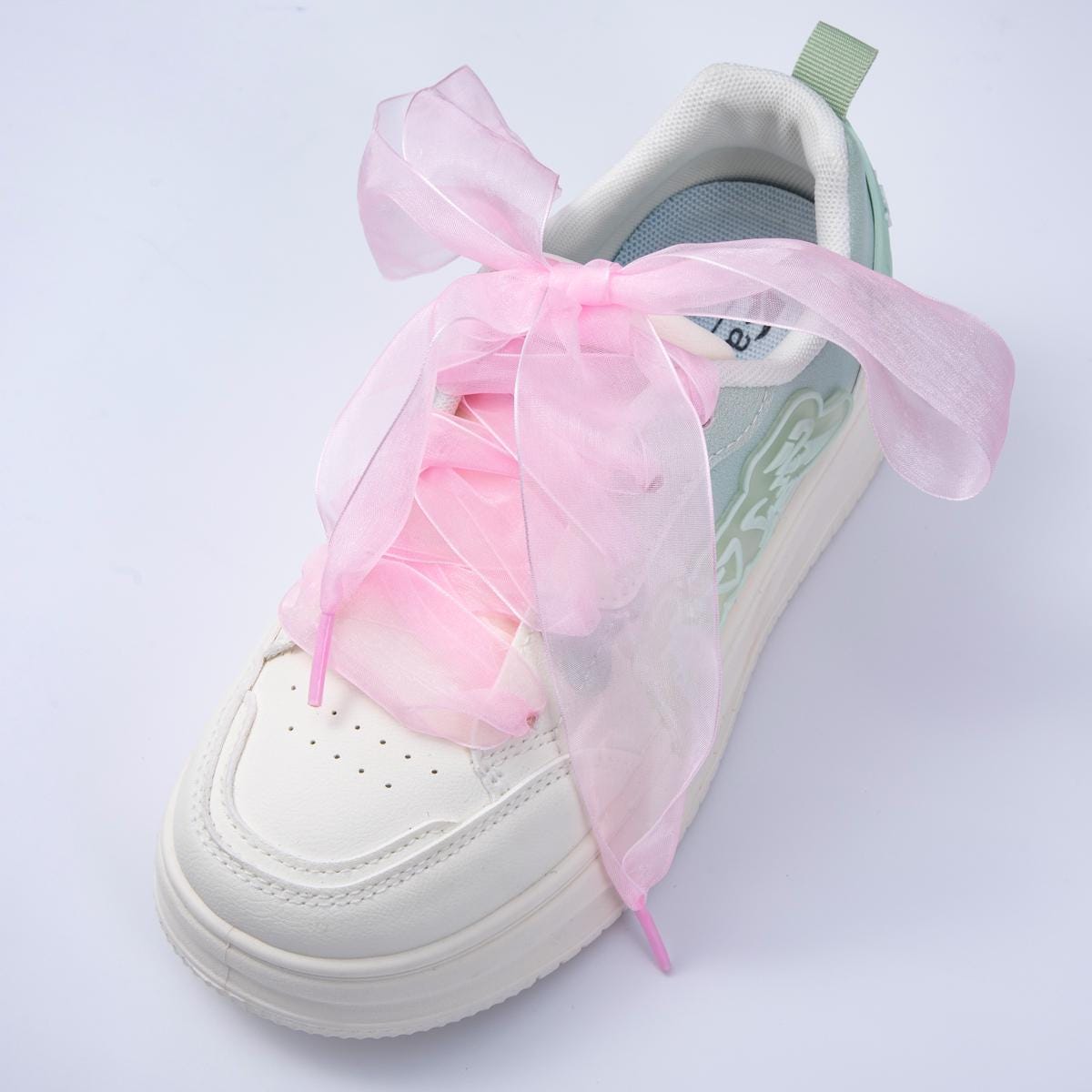 Pink and Yellow Organza Ribbon Shoelaces Sheer flat shoe laces for sneakers elegant bridal wedding laces custom shoe accessories | WB00300