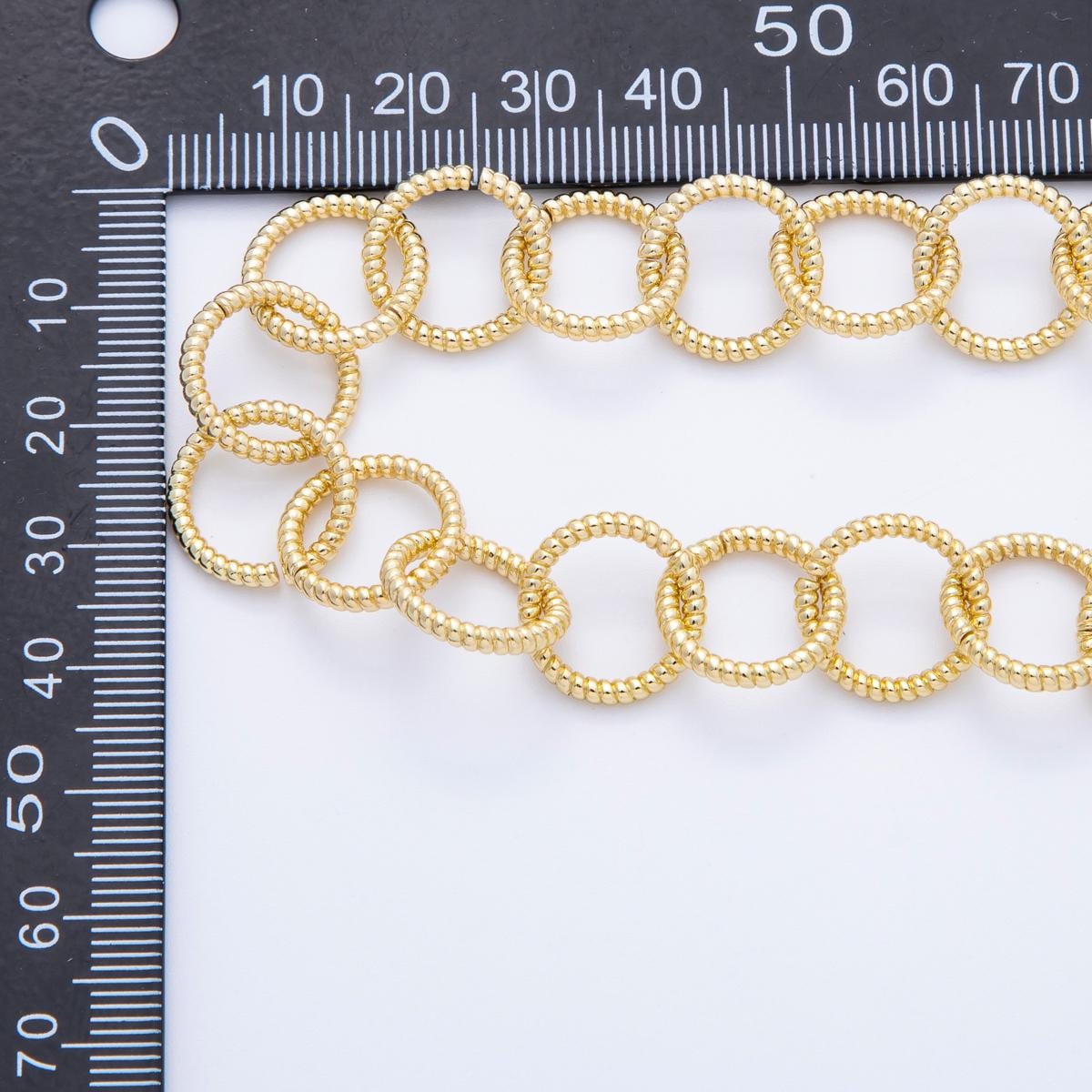 Wholesale Gold Textured Circle Link Chain 15mm 16k Gold Filled Cable Chain Jewelry Supply by the Yard for Jewelry Making Supply | ROLL-1839