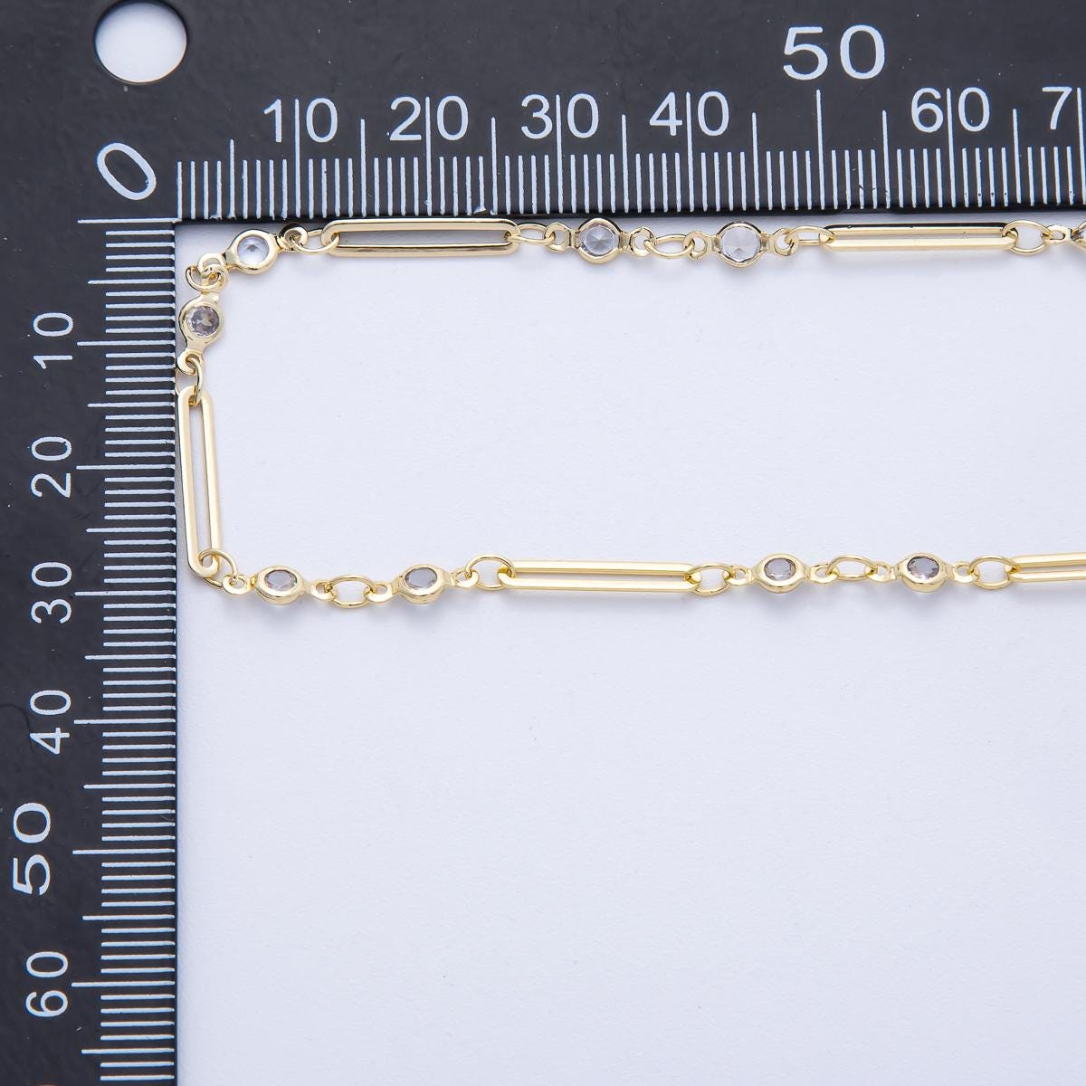 16K Gold Filled 2.8mm Clear CZ Round Paperclip Unfinished Chain by Yard Wholesale Bulk DIY Jewelry Making Supply necklace | Roll-01842