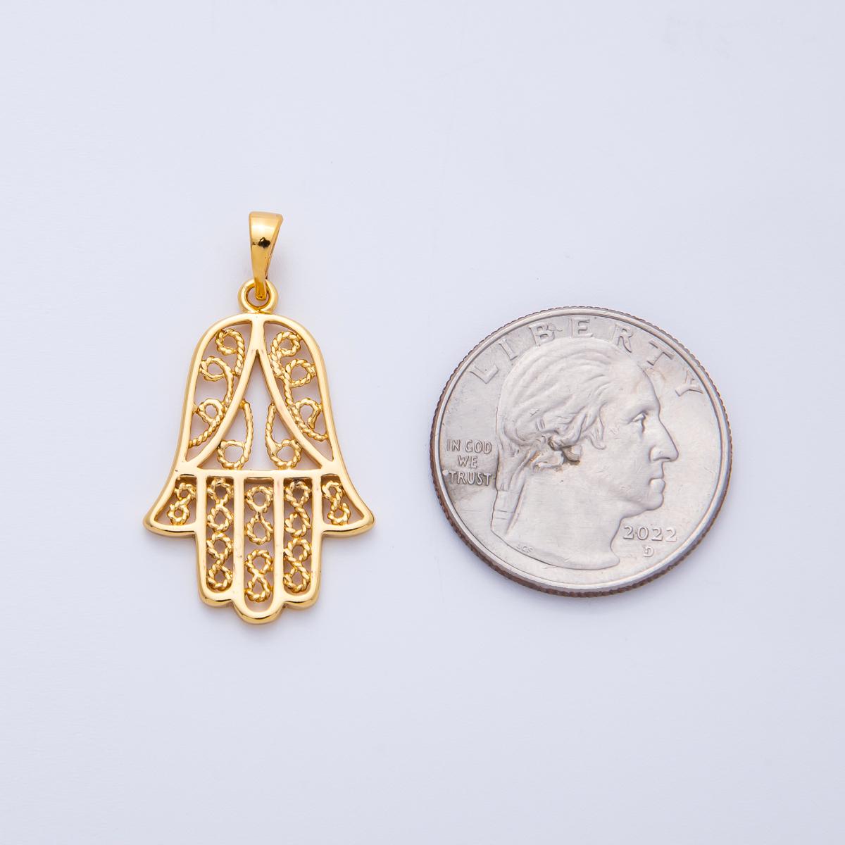 18K Gold Filled 29mm Filigree Hamsa Hand Religious Pendant Healing Energy Unique Pendant DIY Jewelry making Supply necklace | Charms-00258