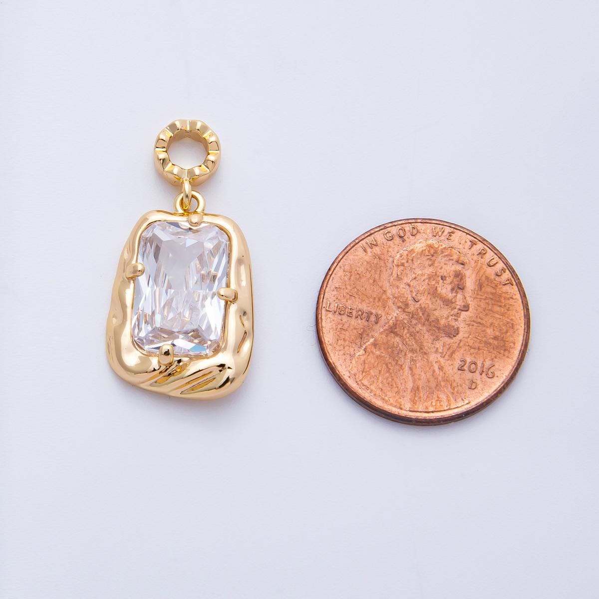 18k gold filled and silver large emerald cut birthstone pendant charm rectangle gemstone personalized jewelry supply necklace | CHARMS-00267