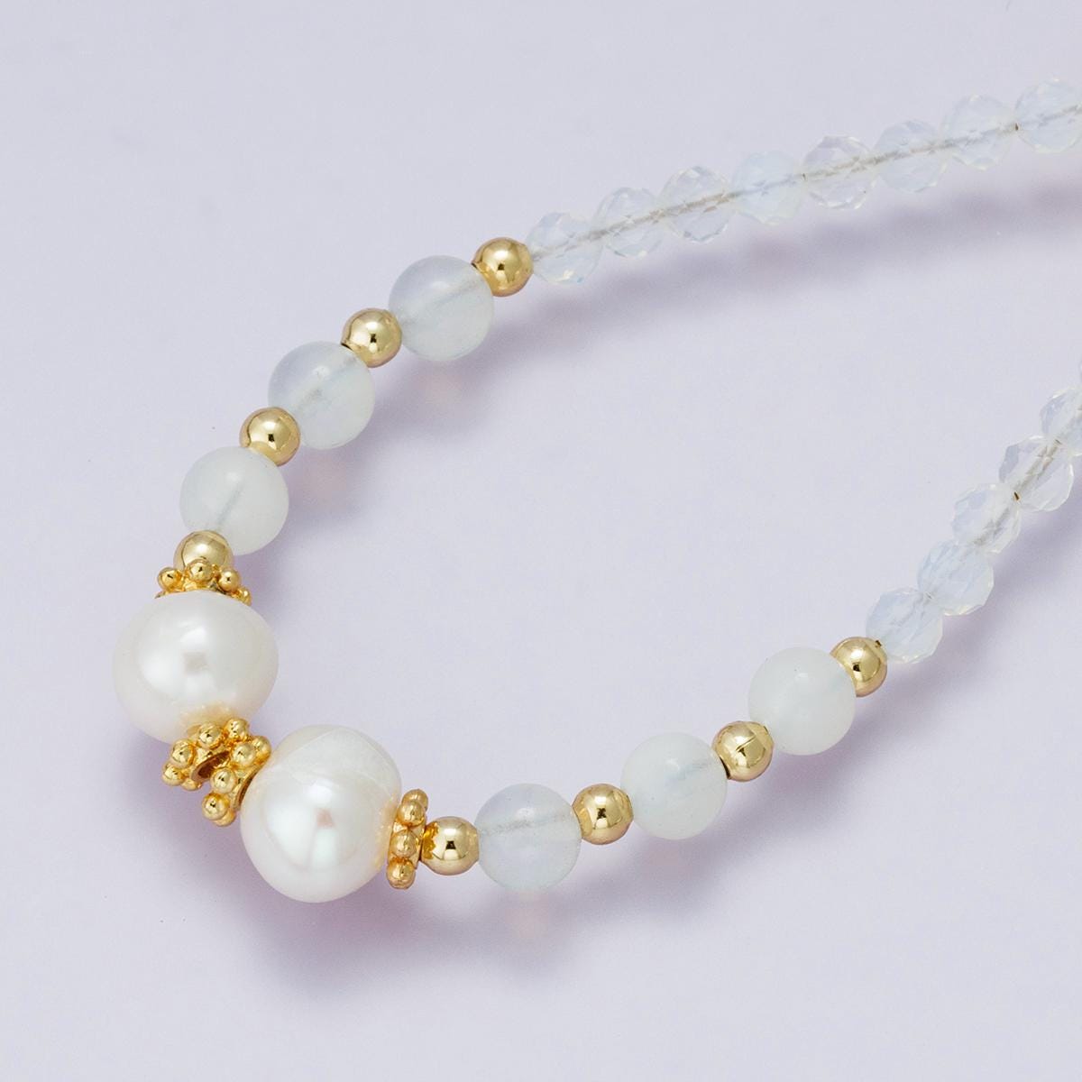 Handmade 24k gold filled Clear Quartz and Freshwater Pearl Necklace 18 inch Modern Bridal Pearl Jewelry Minimalist Stacking piece | WA-04236