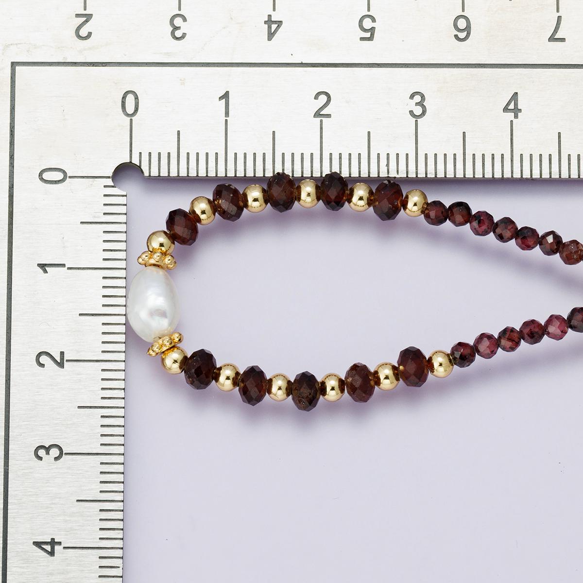 24K Gold Filled Shell Pearl Dark Red Gemstone Handmade 17.5 Inch Necklace with 2 inch extender trendy jewelry gift for her | WA-04207