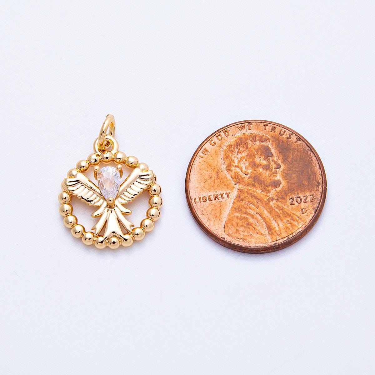 18k gold filled dove pendant delicate CZ crystal bird charm 16mm open round necklace DIY Jewelry making supply custom jewelry | CHARMS-00345