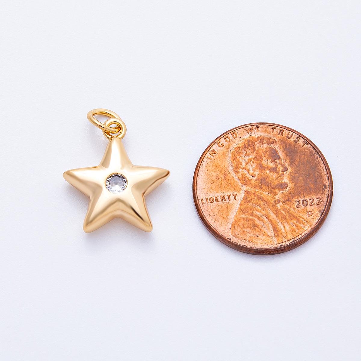 18k gold filled puffed star charms colorful CZ birthstone star pendant celestial jewelry findings dainty floating star charm | CHARMS-00342