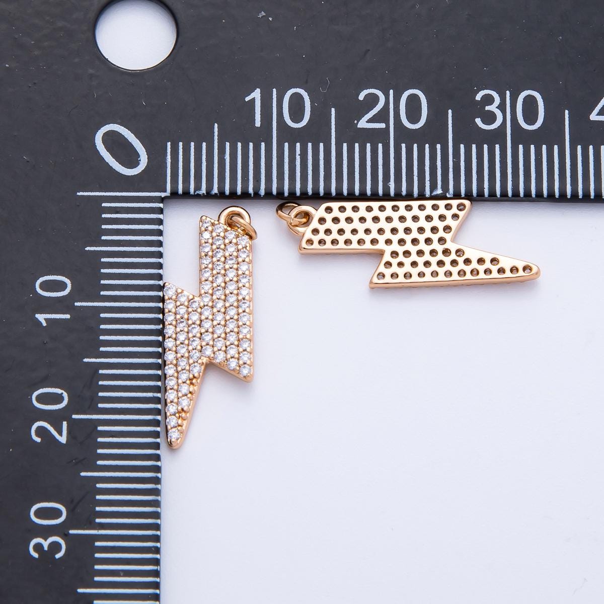 Rose Gold Micro Pave CZ Lightning Bolt Pendant Dainty Thunderbolt Charm for Necklace Iced Out Flash Jewelry Gift for Her | CHARMS-00389