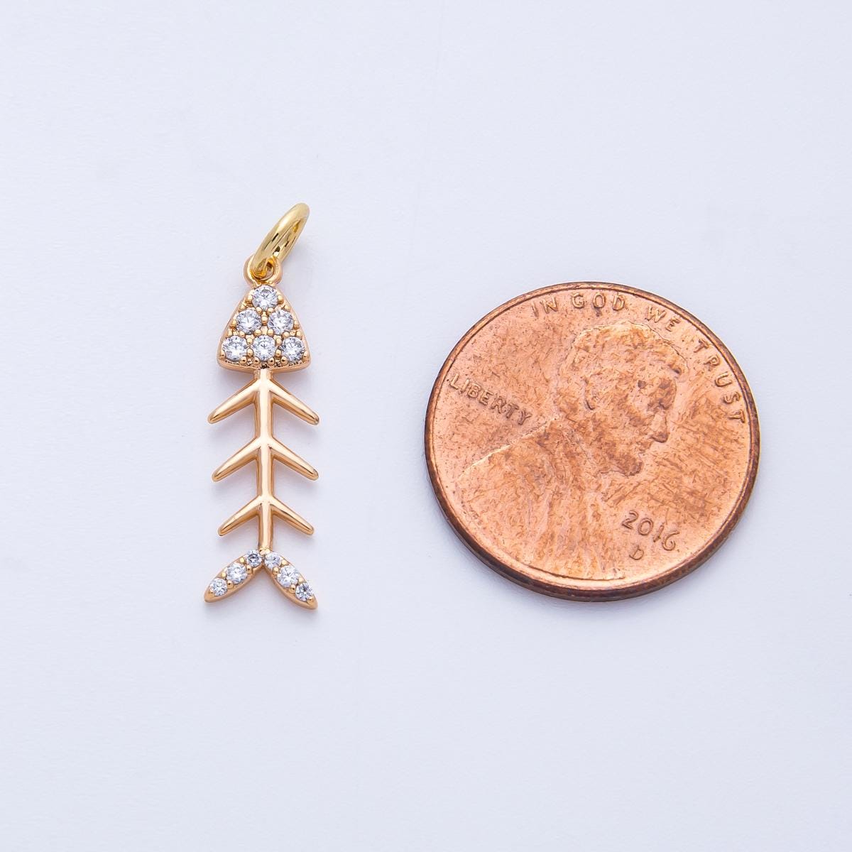 Rose Gold Fishbone Skeleton Charm with Micro Pave CZ 20.9mm Edgy Nautical Jewelry Quirky Gift For Her DIY Necklace Bracelet | CHARMS-00400