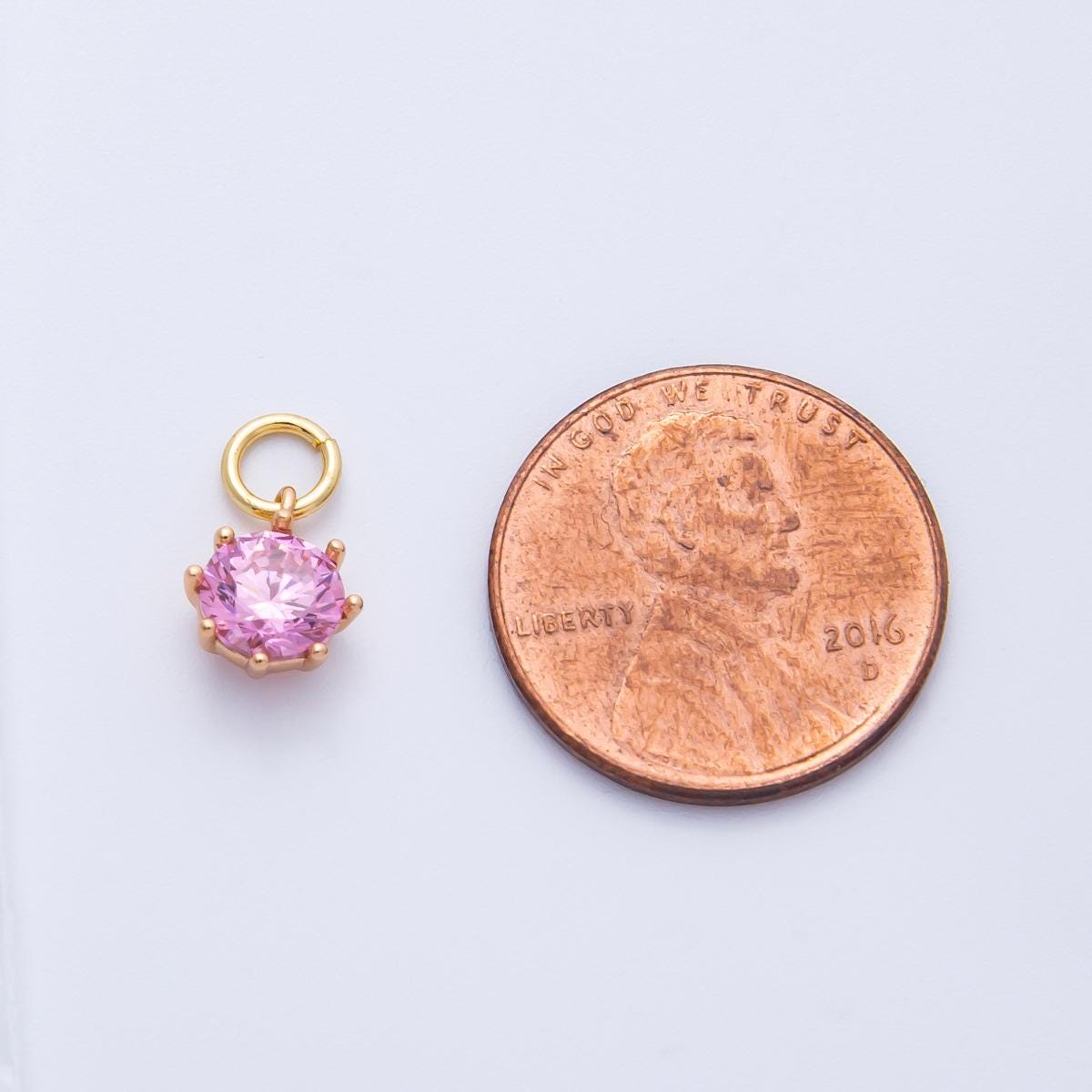 Rose Gold Pink and Champagne Solitaire CZ Charm Round Add on Necklace Earrings Mini Birthstone Jewelry Dainty Gift for Her | CHARMS-00403