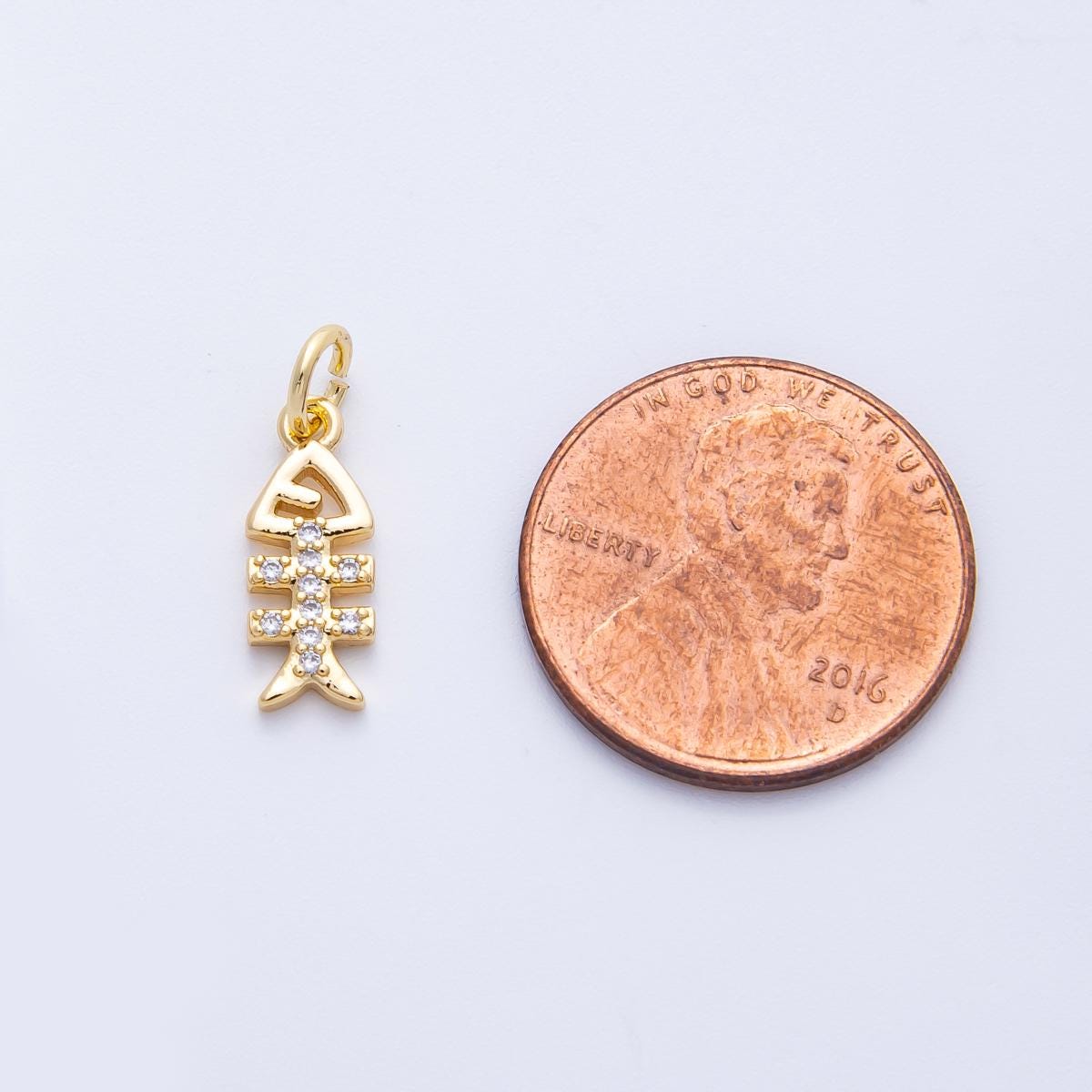 18k Gold Filled Fishbone Dainty Pave CZ Skeleton Charm Minimalist Nautical DIY Jewelry Making Supply custom Necklace Earrings | CHARMS-00411