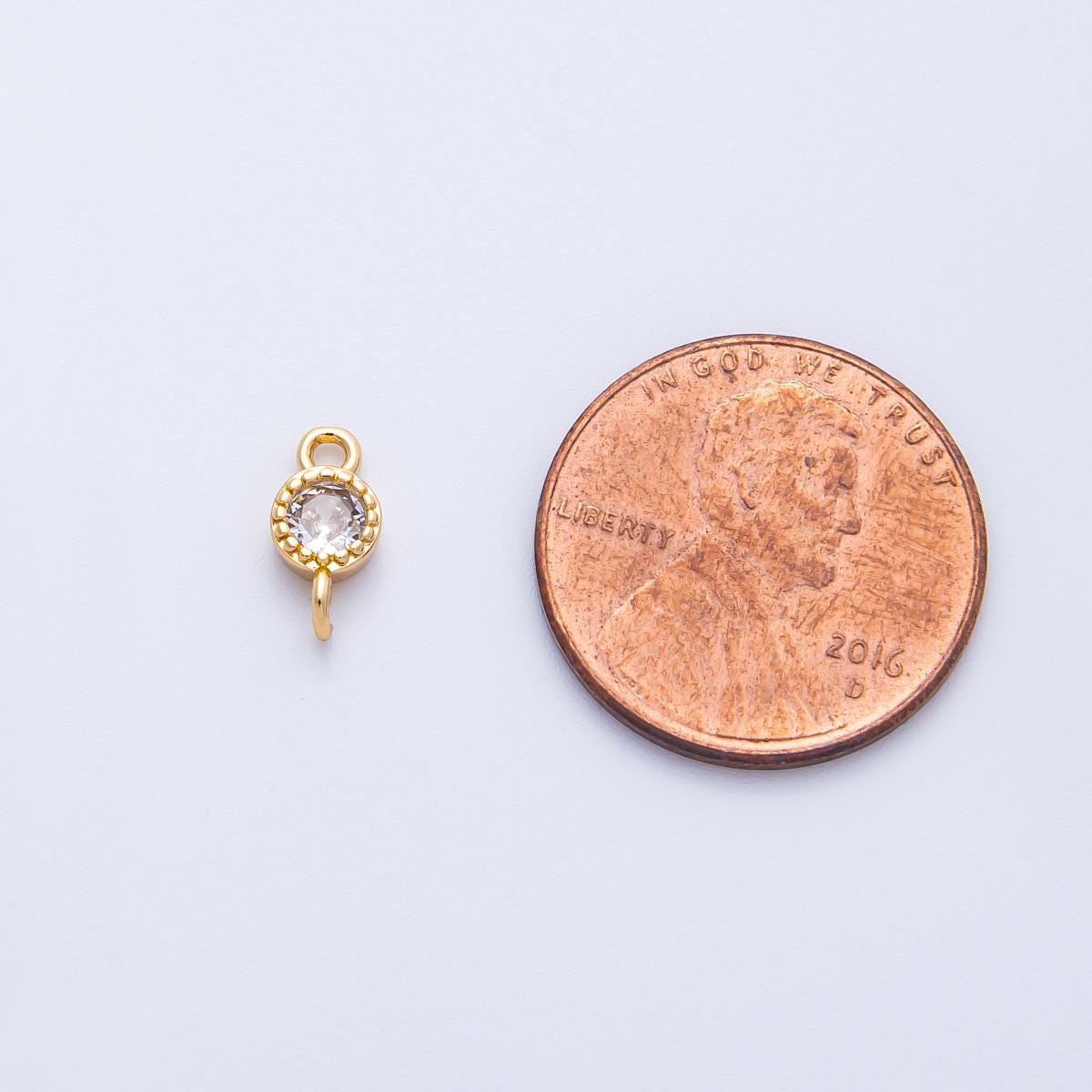 18K Gold Filled 5mm Clear CZ Round Connector in Gold & Silver Sparkly Dotted Pendant for Necklace Bracelet Making Supply | Connectors-00014