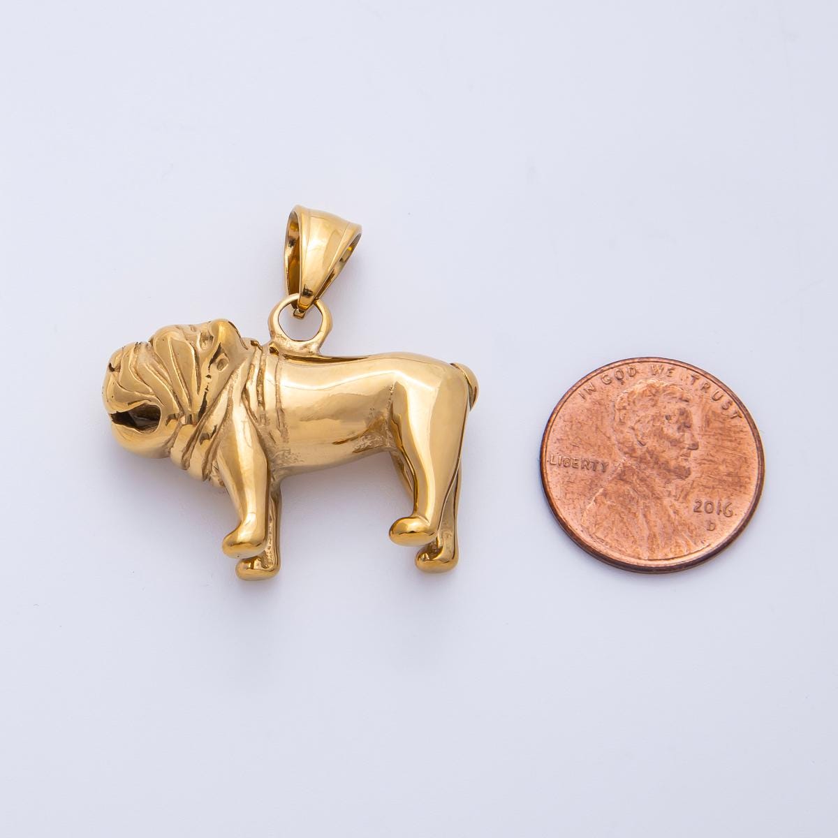 18k gold plated Stainless steel bulldog pendant necklace English bulldog charm 3D realistic dog Jewelry bullie lover unisex | CHARMS-00266