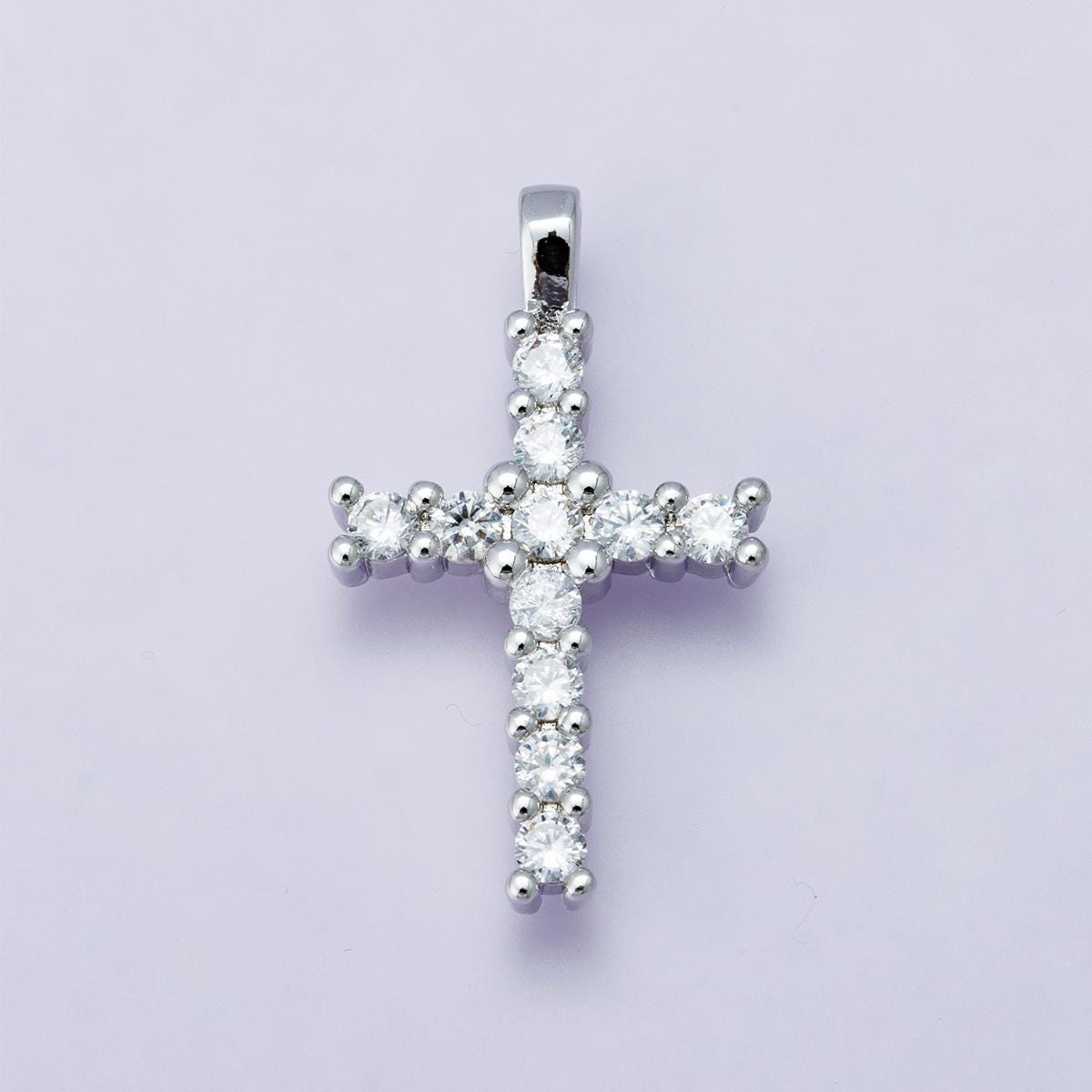 Dainty CZ Cross Pendant 24mm Gold, Rose Gold, and Silver Micro Pave CZ Religious Charm Christian Jewelry Baptism Confirmation Gift | H-00230