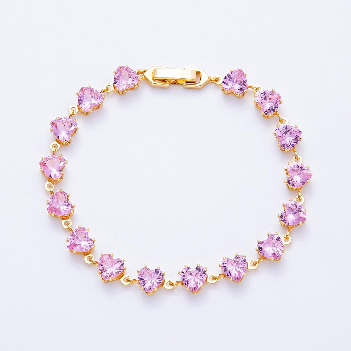 Dainty 18K Gold Filled Heart CZ Tennis Bracelet, Gold Tennis Bracelet Cubic Zirconia Bracelet 7.2 inch | WA-4216