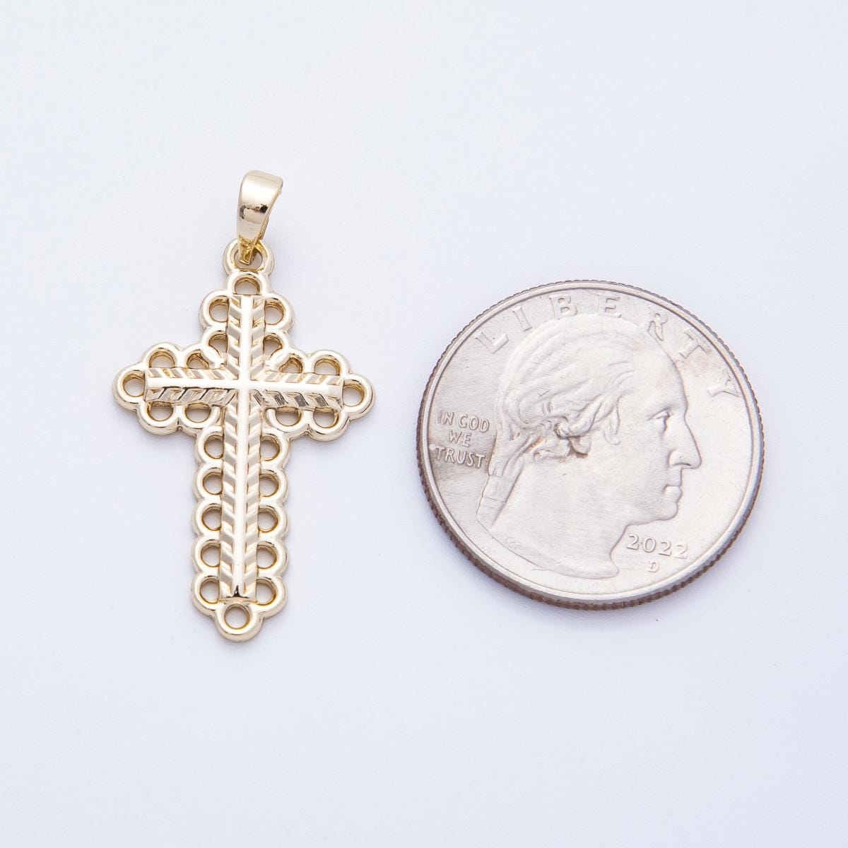 16K Gold Filled 30mm Open Edged Geometric Religious Cross Pendant vintage filigree faith jewelry gift diy for custom necklace | Charms-00215