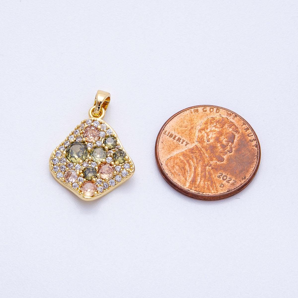 18K Gold Filled 18.5mm Multicolor CZ Geometric Rhombus Pendant with Sparkling Pastel Gemstone Cluster Jewelry Gift for Her | CHARMS-00419