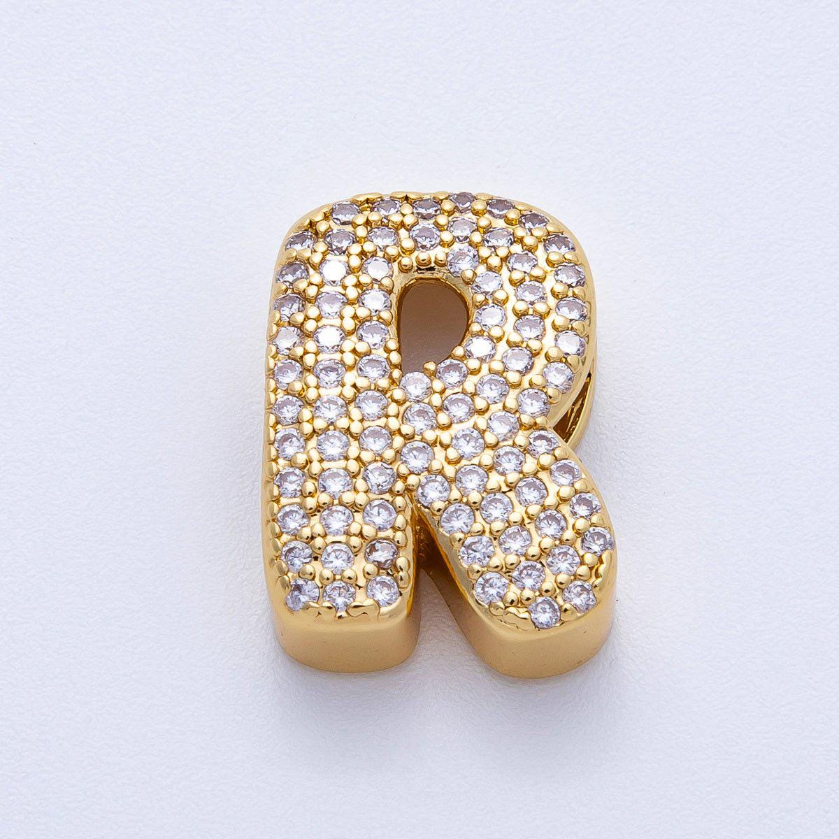16K Gold Filled 21mm Chubby Micro Paved CZ Initial Letter A-Z Alphabet Personalized Bead for Cord Jewelry DIY Personalized | Beads-00167