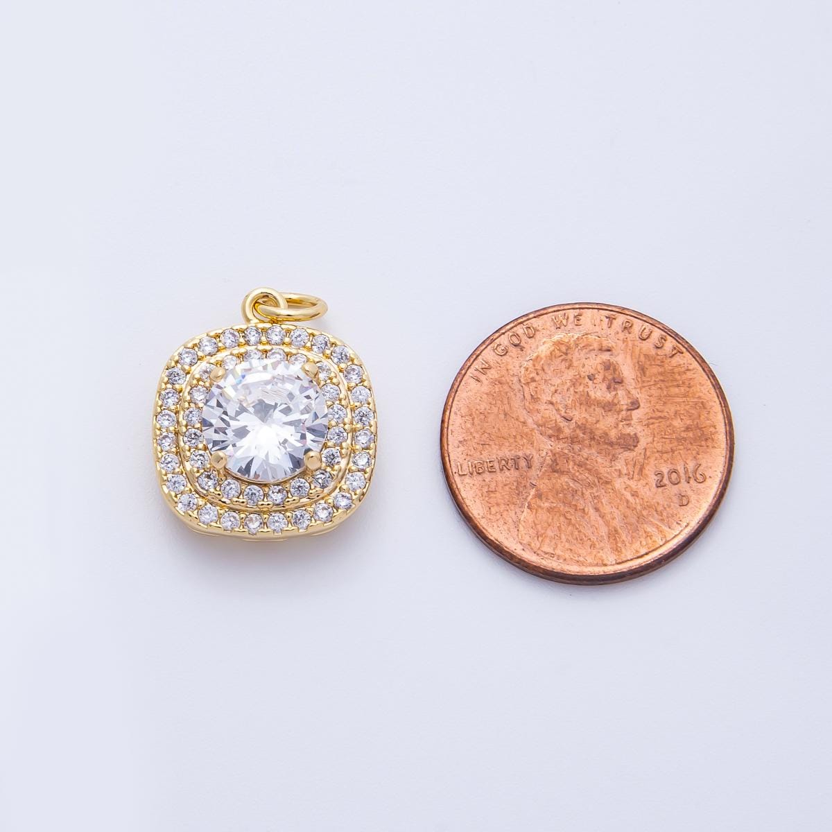16k Gold Filled and White Gold Square Micro Paved Round Cut Clear CZ Add On Charm Bridal & Luxury Jewelry Supplies Necklace | CHARMS-00289