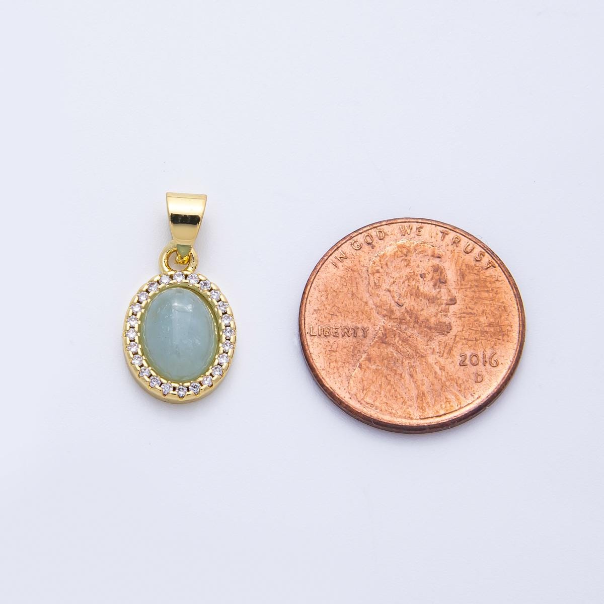16k Gold Filled Oval Jade Pendant 14.3mm Micro Pave CZ Halo Charm DIY Jewelry Making Supply for custom Necklace Gift for Her | CHARMS-00322
