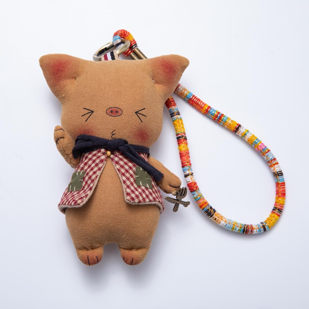 Animal Bag Charms 300mm Pig & Bunny Keychains Couple Accessory Fabric Teddy Backpack Add On Gingham and Plaid Outfits | WB-00056