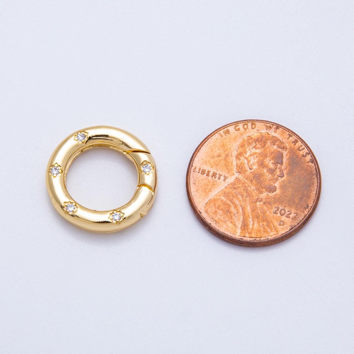18K Gold Filled 16mm Micro Paved CZ Round Push Gate O Findings Charm Holder Connector for DIY Necklace & Bracelet Making | Findings-00117