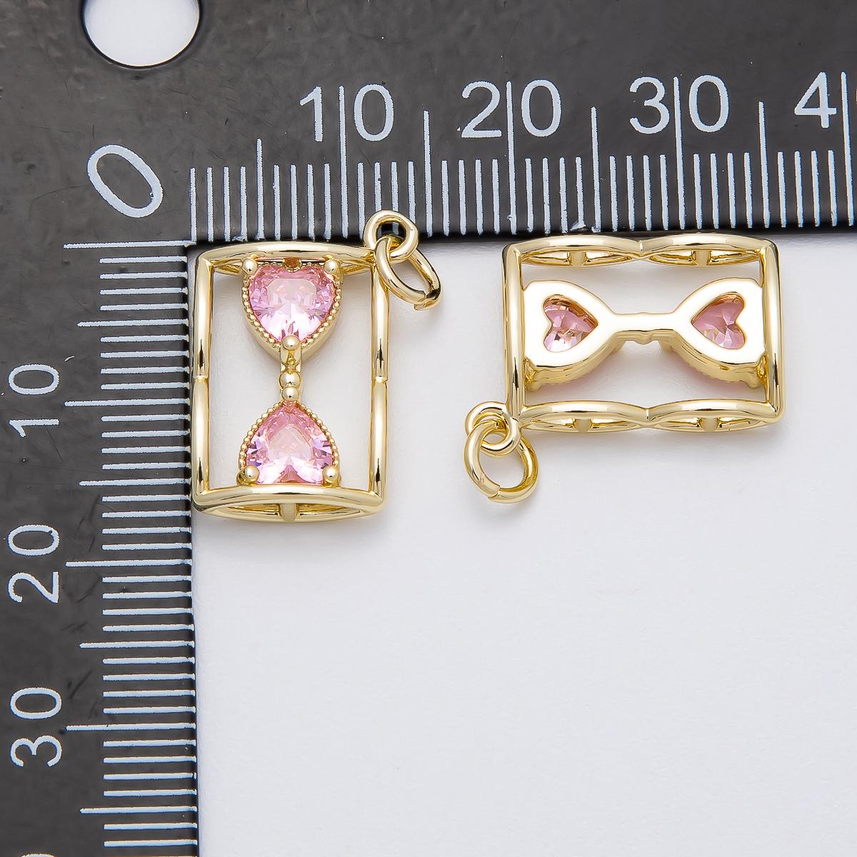 16k Gold Filled 18.8mm Hourglass Pendant Necklace Dainty Pink Sapphire Sand Timer Charm Romantic Birthday Jewelry Gift | CHARMS-00451