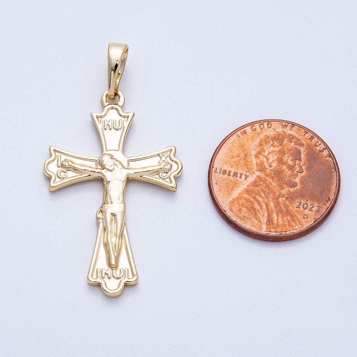 14k Gold Filled 32mm Orthodox Crucifix Pendant INRI Religious Jesus Charm Christian Jewelry Supply for necklace and bracelet | CHARMS-00455