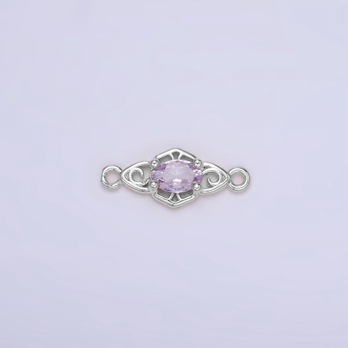 Mini Diamond Cubic Zirconia Charm Connector Silver Plated 7.2mm Clear, Pink, Purple CZ Link Connector | Connectors-00011