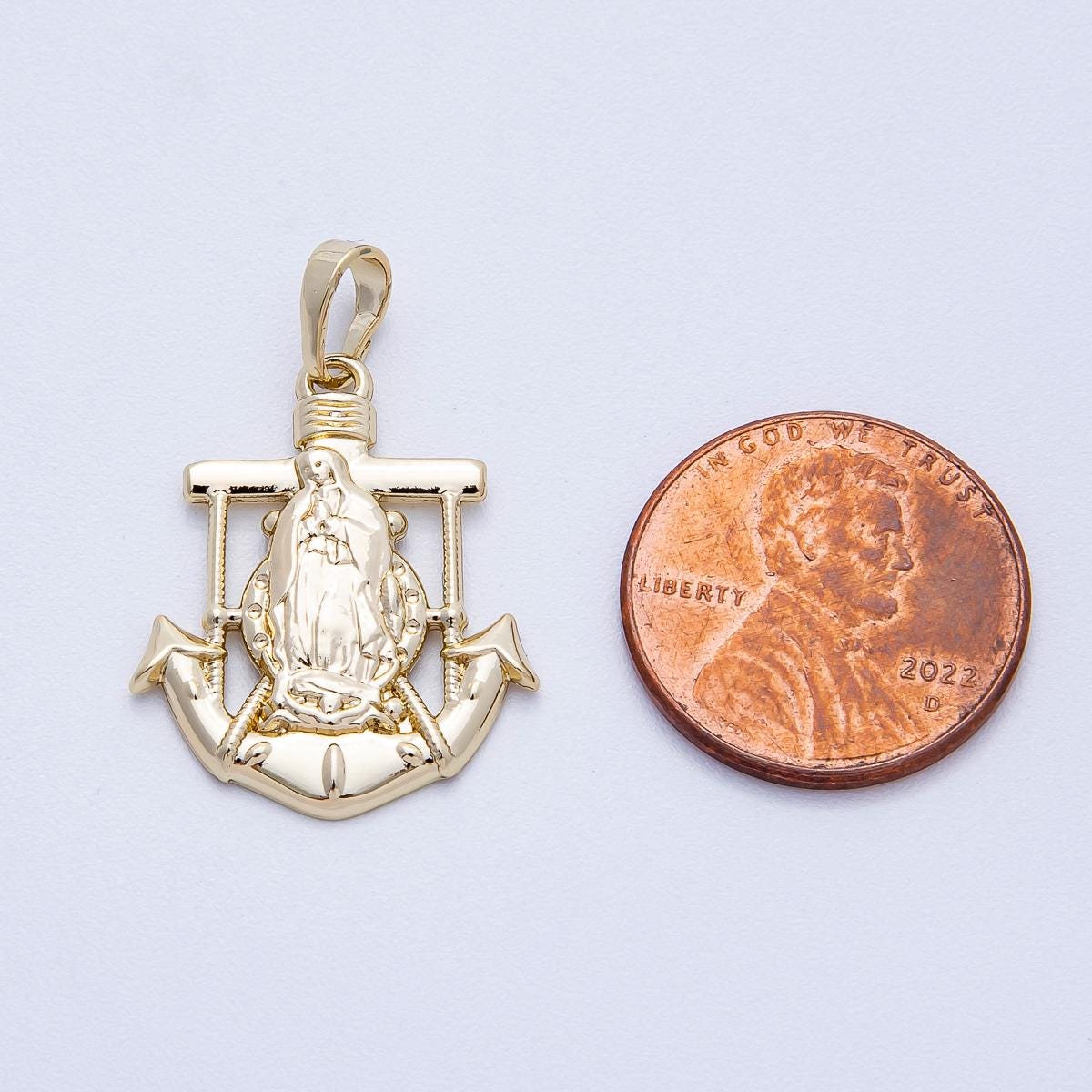 14k Gold Filled 23.2mm Virgin Mary Anchor Pendant Our Lady of Guadalupe Necklace Religious Faith Charm Hope Protection Gift | CHARMS-00454